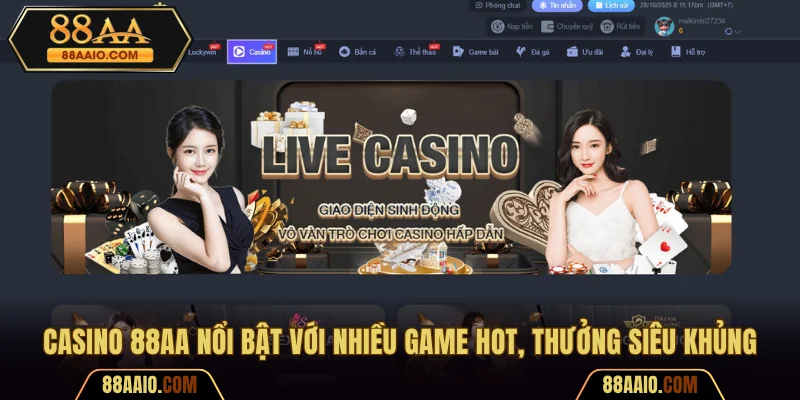 88AA mang đến sảnh Casino siêu hot, thưởng cực khủng 2025